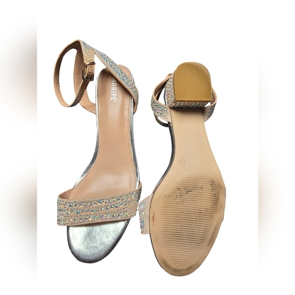 Maripe Strut Rhinestone Faux Suede Low Block Heel Sandal Dress Shoe Sz. 9.5 - Picture 3 of 9